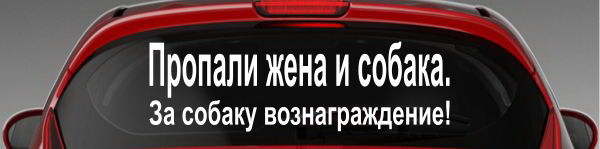 Наклейка "Пропали жена и собака. За собаку вознаграждение"